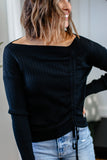 RUCHED DRAWSTRING DETAILED SWEATER (BLACK)