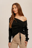 RUCHED DRAWSTRING DETAILED SWEATER (BLACK)