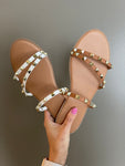 STRAPPY STUDDED SANDALS (CAMEL)